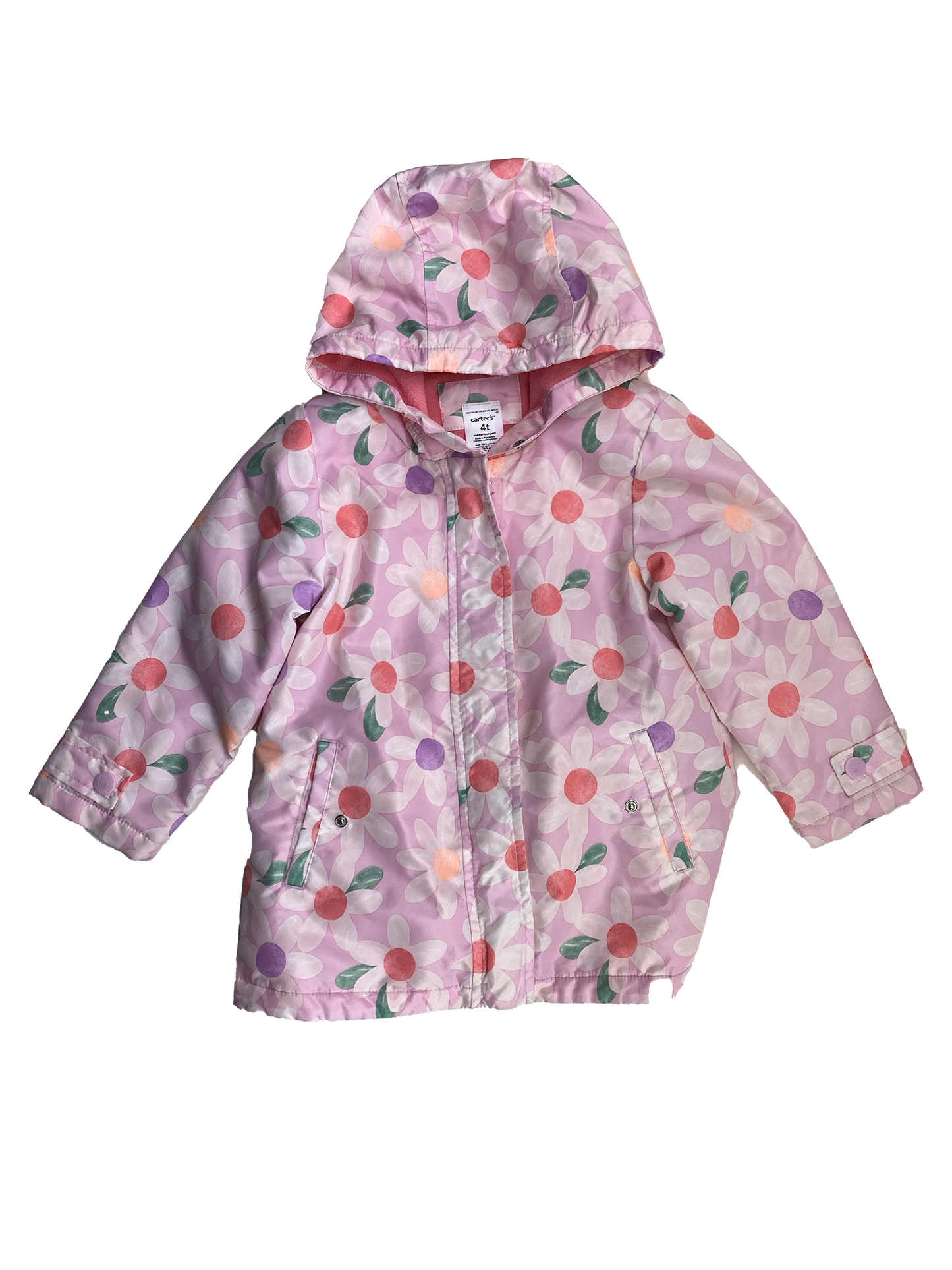 Carter's Pink Floral Fleece Lined Rain Jacket 4T