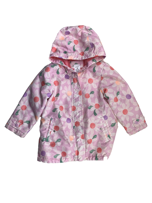 Carter's Pink Floral Fleece Lined Rain Jacket 4T
