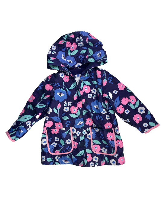 Carter's Navy Floral Fleece Lined Rain Jacket 3T
