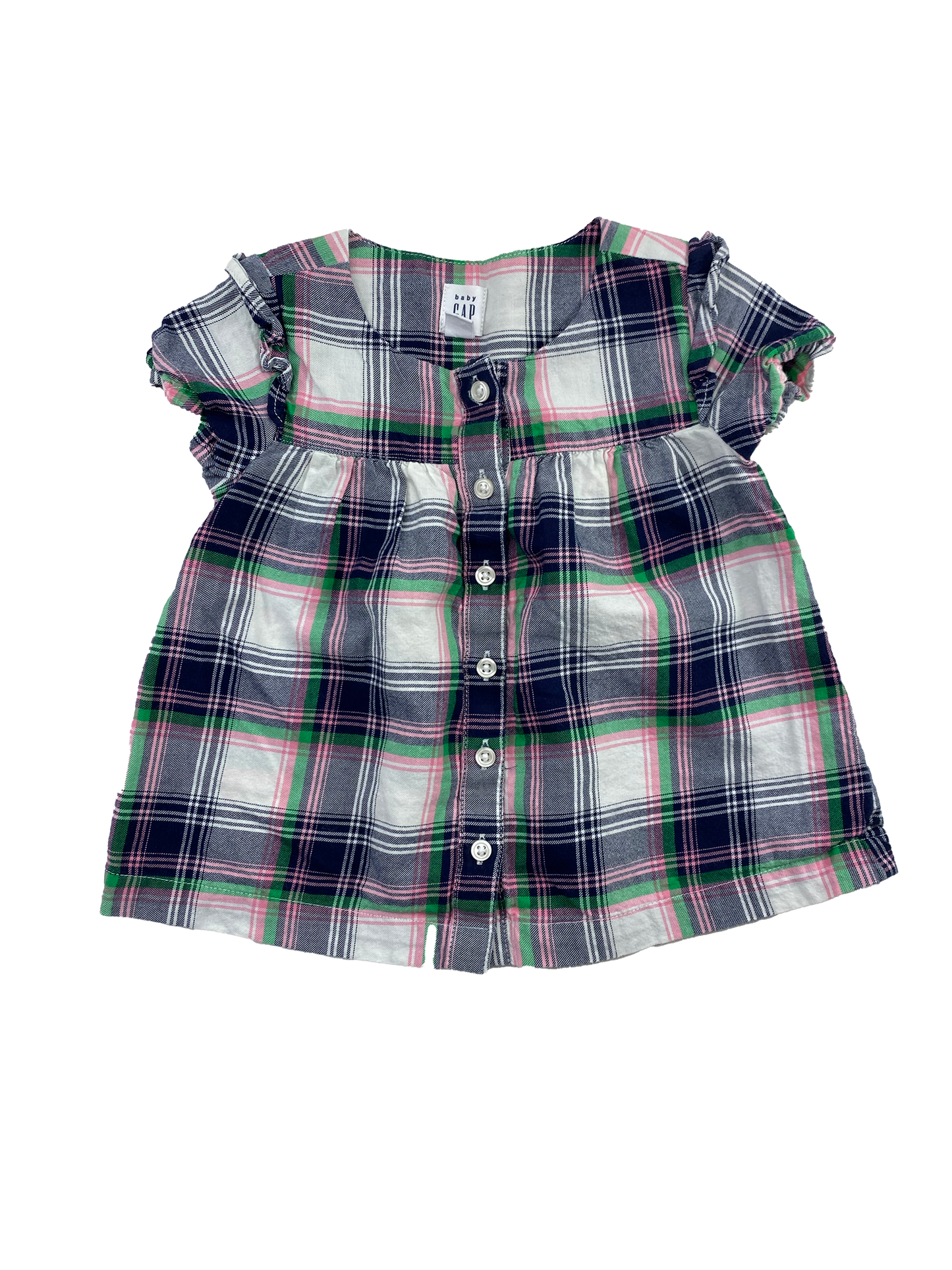 Baby Gap Navy, Green & Pink Plaid Button-Up Shirt 3T