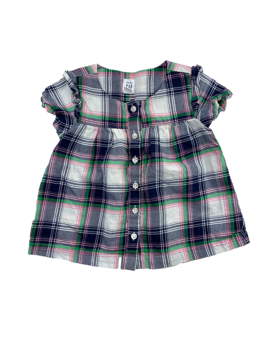 Baby Gap Navy, Green & Pink Plaid Button-Up Shirt 3T