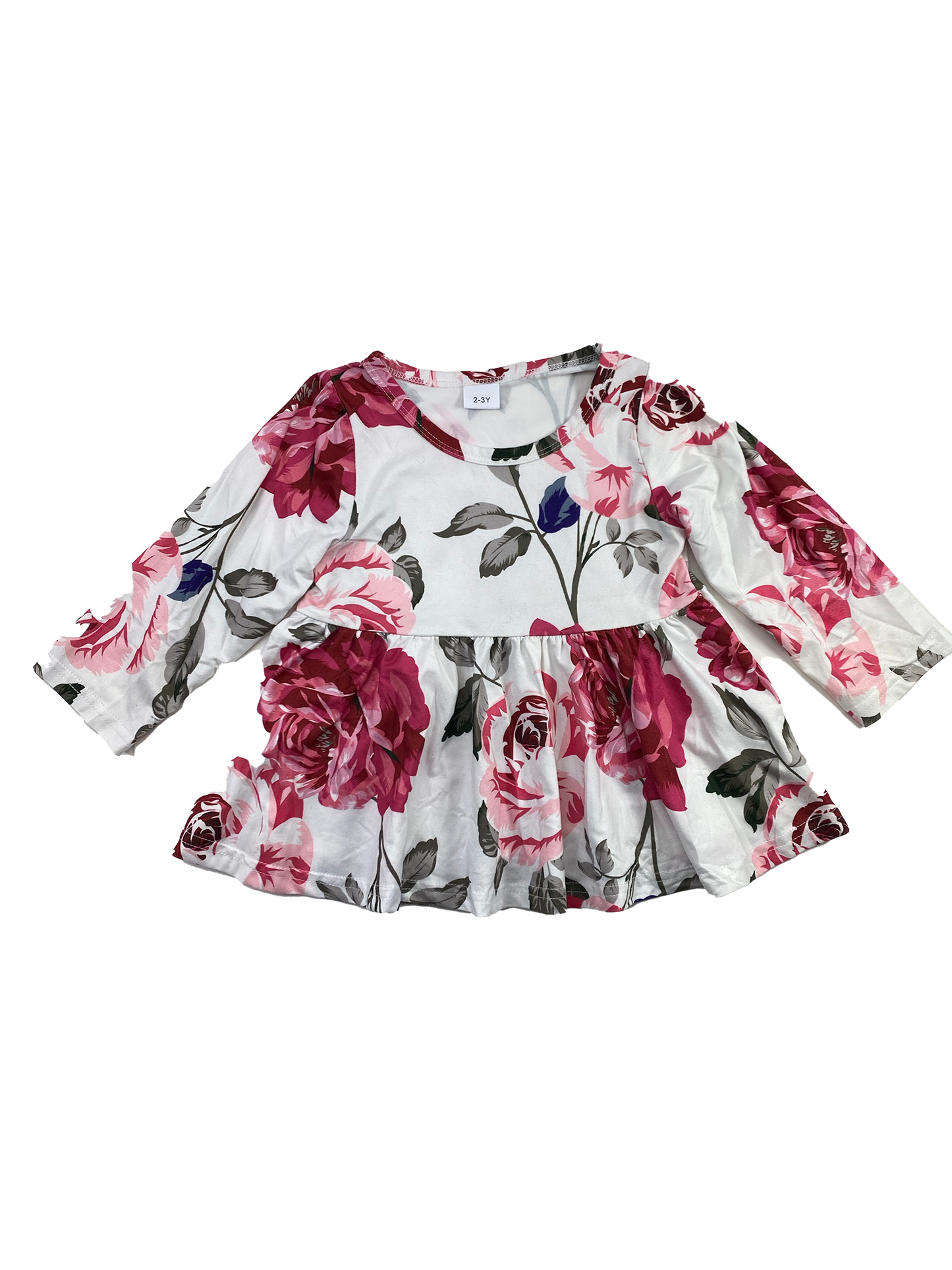 White Long Sleeve Shirt with Flowers 2-3T