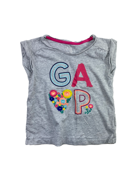 Gap Grey T-Shirt with Floral Heart 4