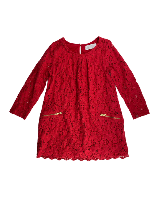 H&M Red Long Sleeve Lace Dress 2-4T