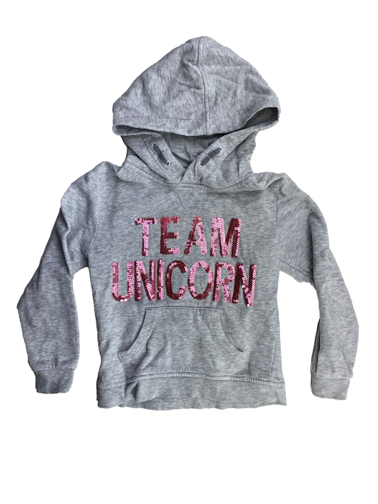 ❗️Small Stain: George Grey Pull-Over Hoodie with "Team Unicorn" 4-5