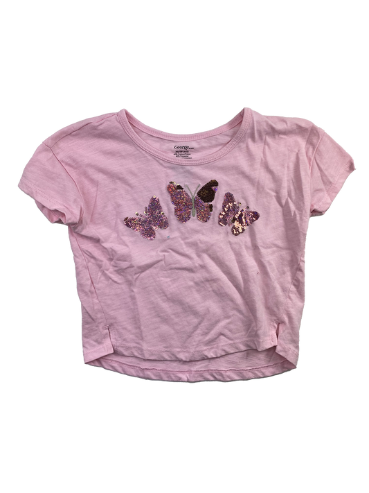 ❗️Stain: George Pink T-Shirt with Sequin Butterflies 4-5