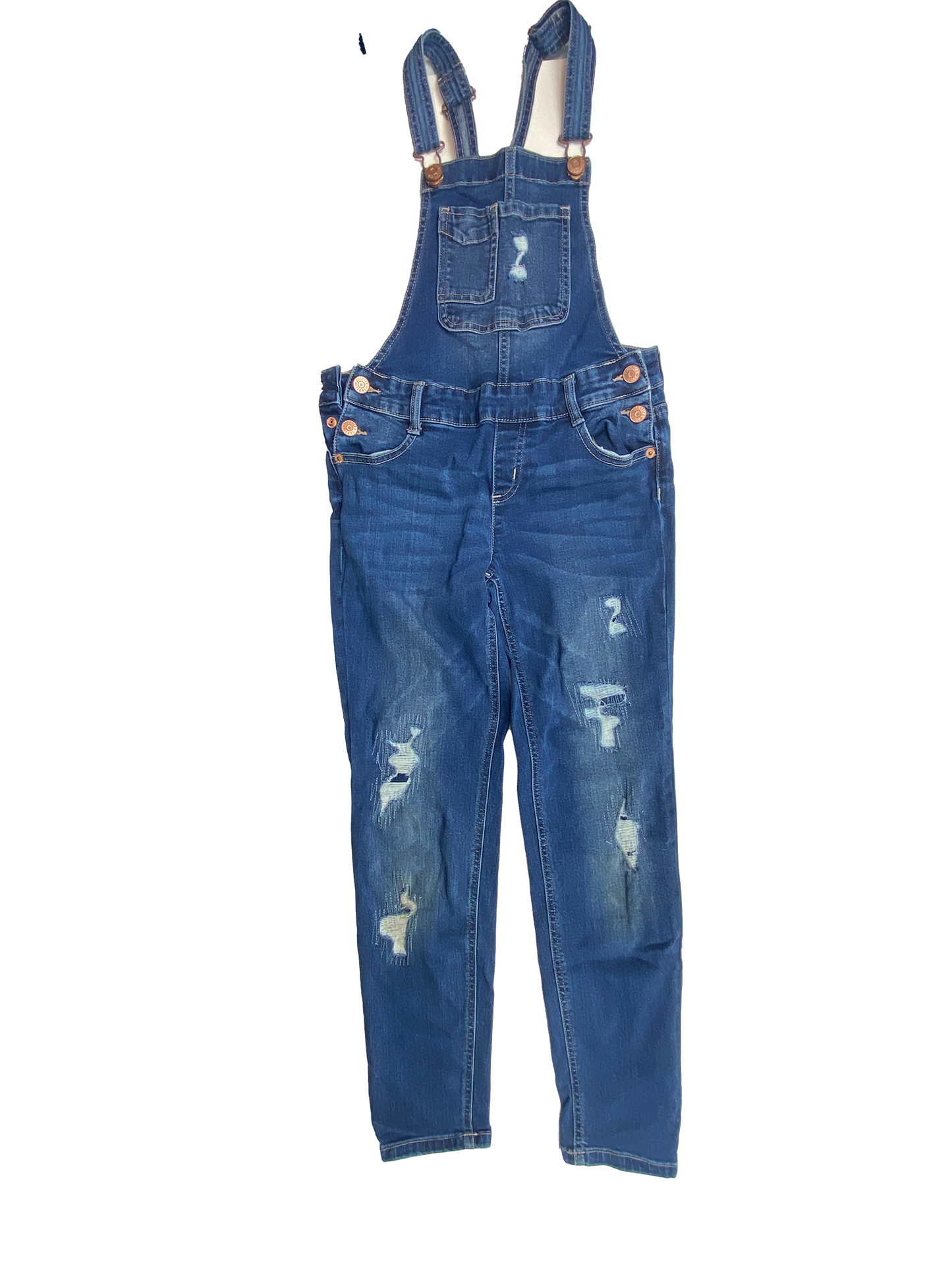 Medium Wash Distressed Overalls 12