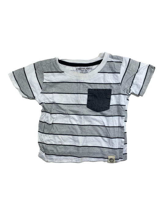 Free Planet White & Grey Striped Pocket T-Shirt 24M