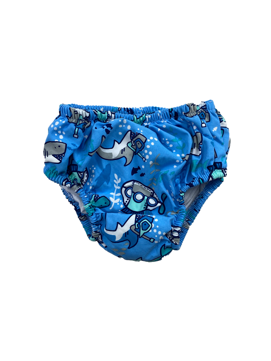 Sea Me Swim Blue Swim Diaper with Sharks 6-12M