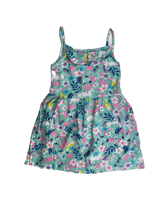 Carter's Teal Dress with Flowers & Unicorns 3T