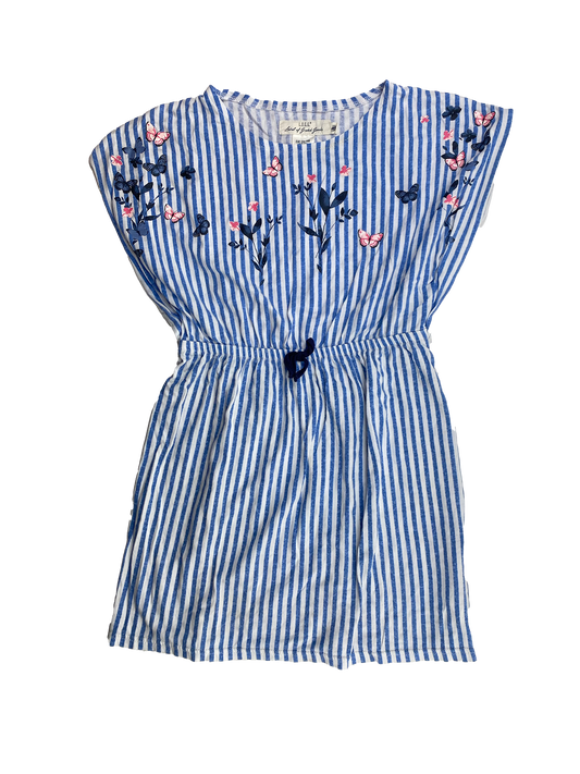 H&M Blue & White Striped Dress with Flowers 8-10