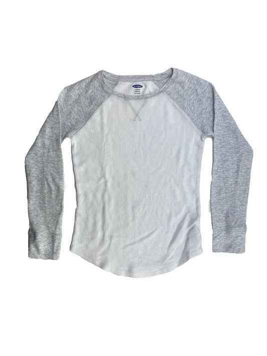 Old Navy White & Grey Raglan Waffle Long Sleeve 10-12