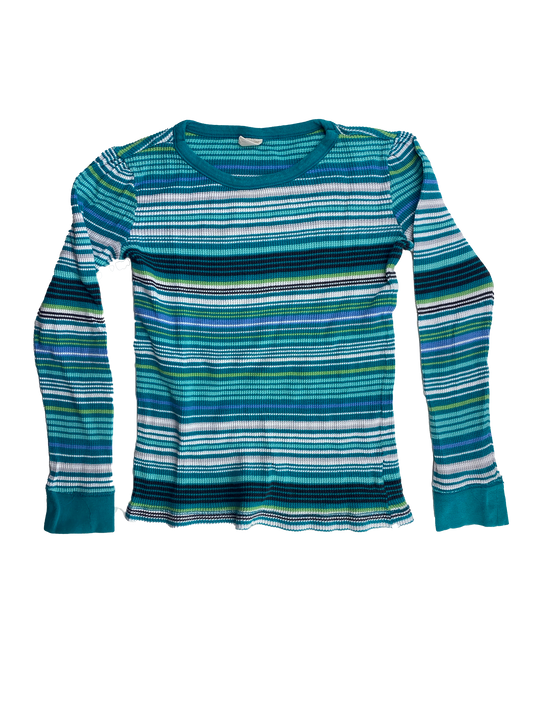 Old Navy Teal & Green Striped Waffle Long Sleeve 10-12