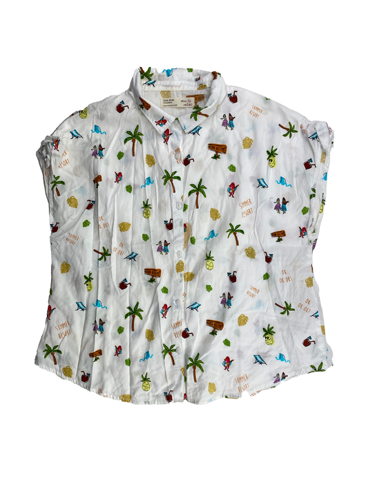 Zara White Button-Up with Palm Trees & Pineapples 10