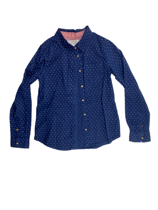 H&M Navy Long Sleeve Button-Up with White Polka Dots 6-7