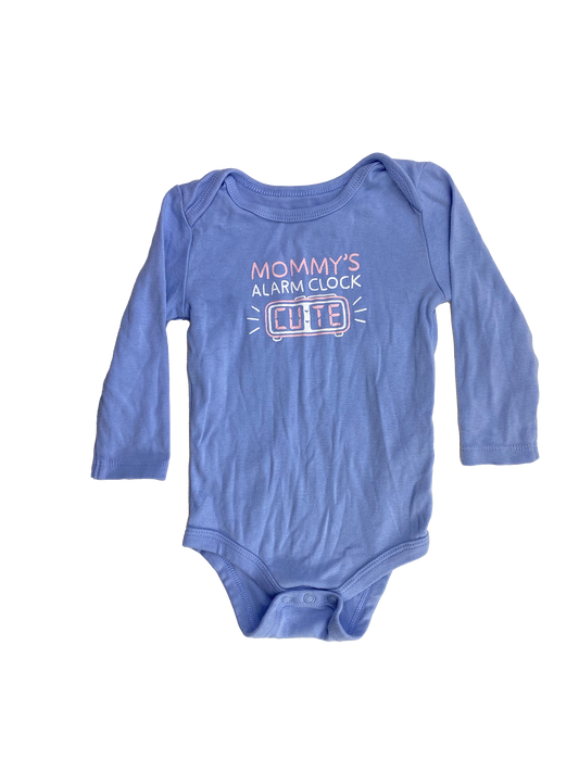 Joe Fresh Periwinkle Long Sleeve Onesie "Mommy's Alarm Clock" 6-12M