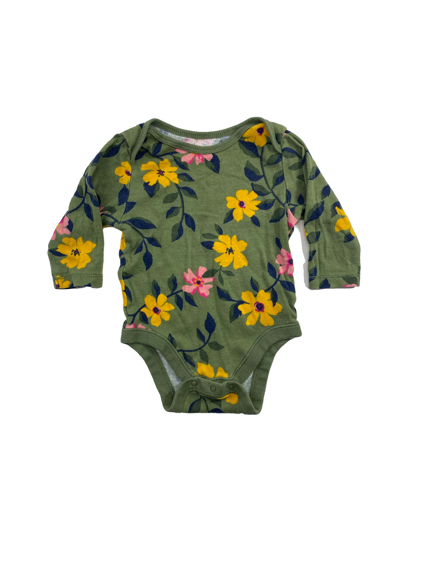 Old Navy Green Long Sleeve Onesie with Flowers 3-6M