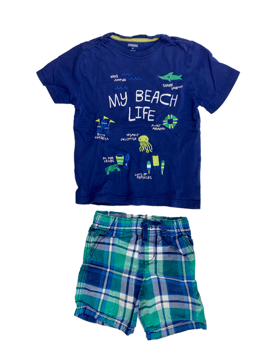 Gymboree 2-Piece Set "Beach Life" T-Shirt & Plaid Shorts 4T