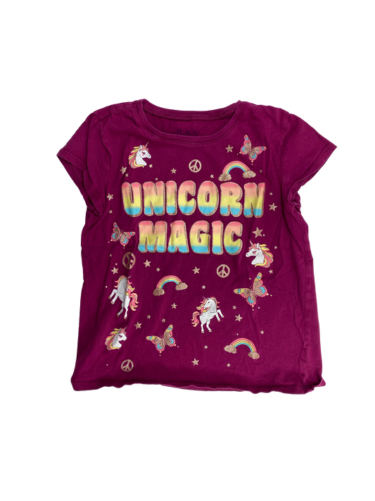 The Children's Place Burgundy T-Shirt with "Unicorn Magic" 7-8