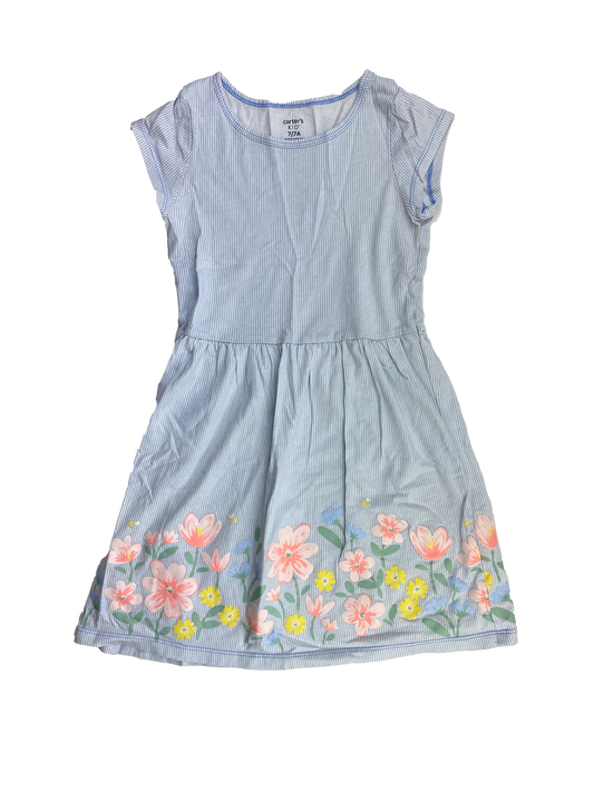 Carter's Blue & White Striped Dress with Flowers 7