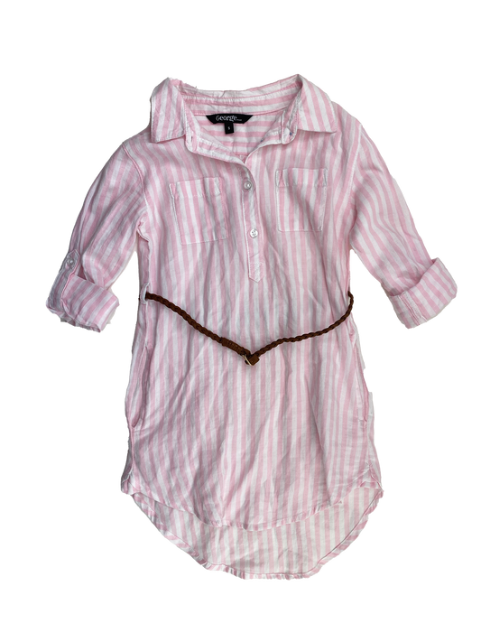 George Pink & White Striped Collared Dress with Belt 5