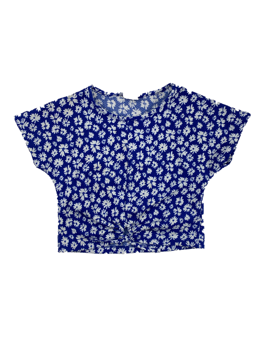 Zara Blue Short Sleeve Shirt with White Flowers 7