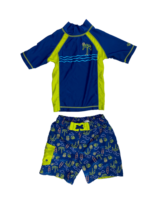 UV Skinz Navy & Green Sun Suit with Rash Guard & Swim Trunks 3T