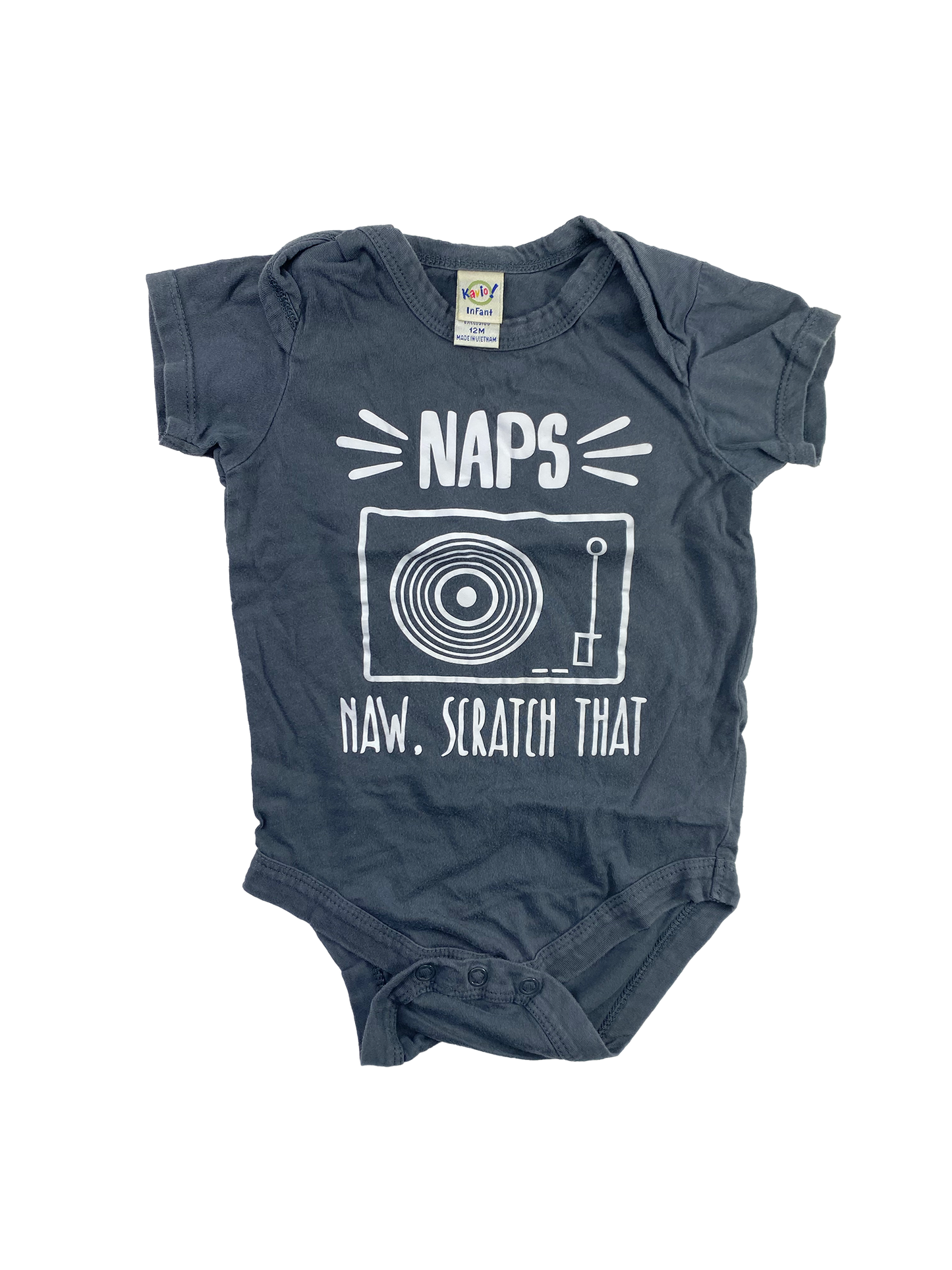 Kavio Grey Onesie with "Naps. Naw. Scratch That" 12M