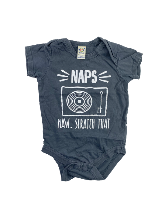 Kavio Grey Onesie with "Naps. Naw. Scratch That" 12M