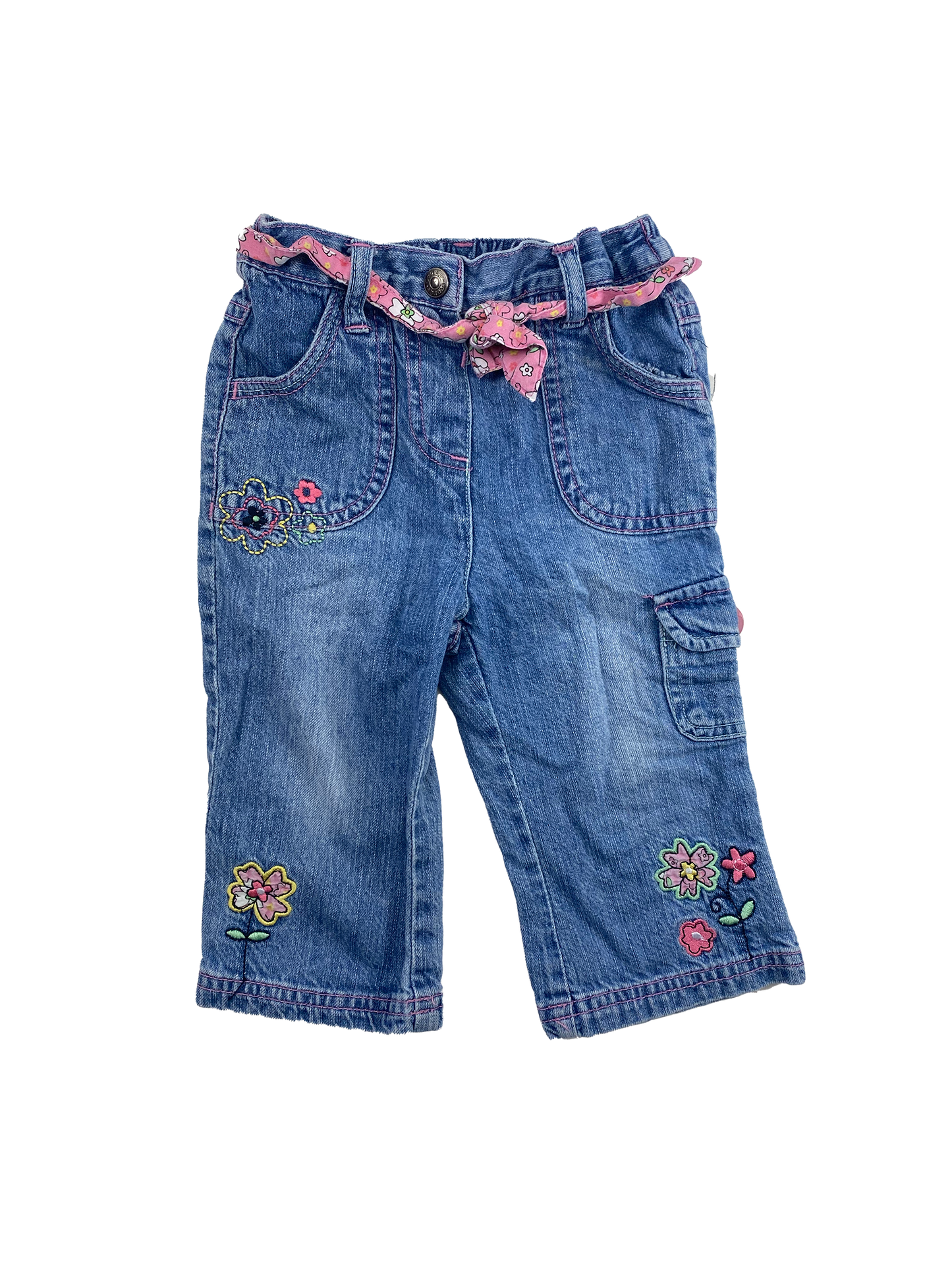 George Medium Wash Jeans with Flowers 12M