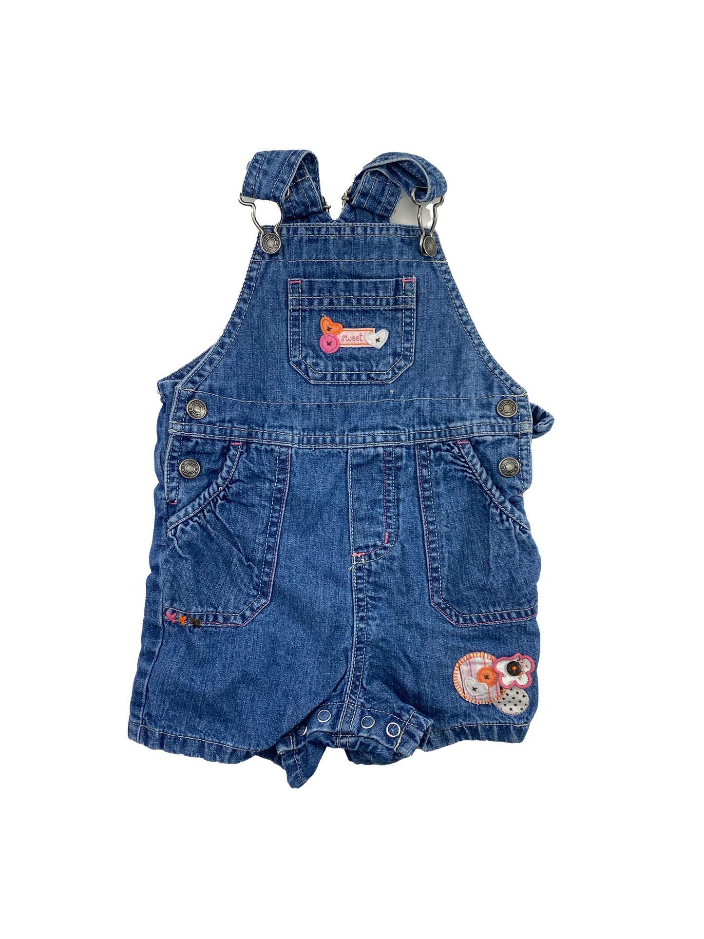 Carter's Dark Wash Shortalls with Flowers 9M