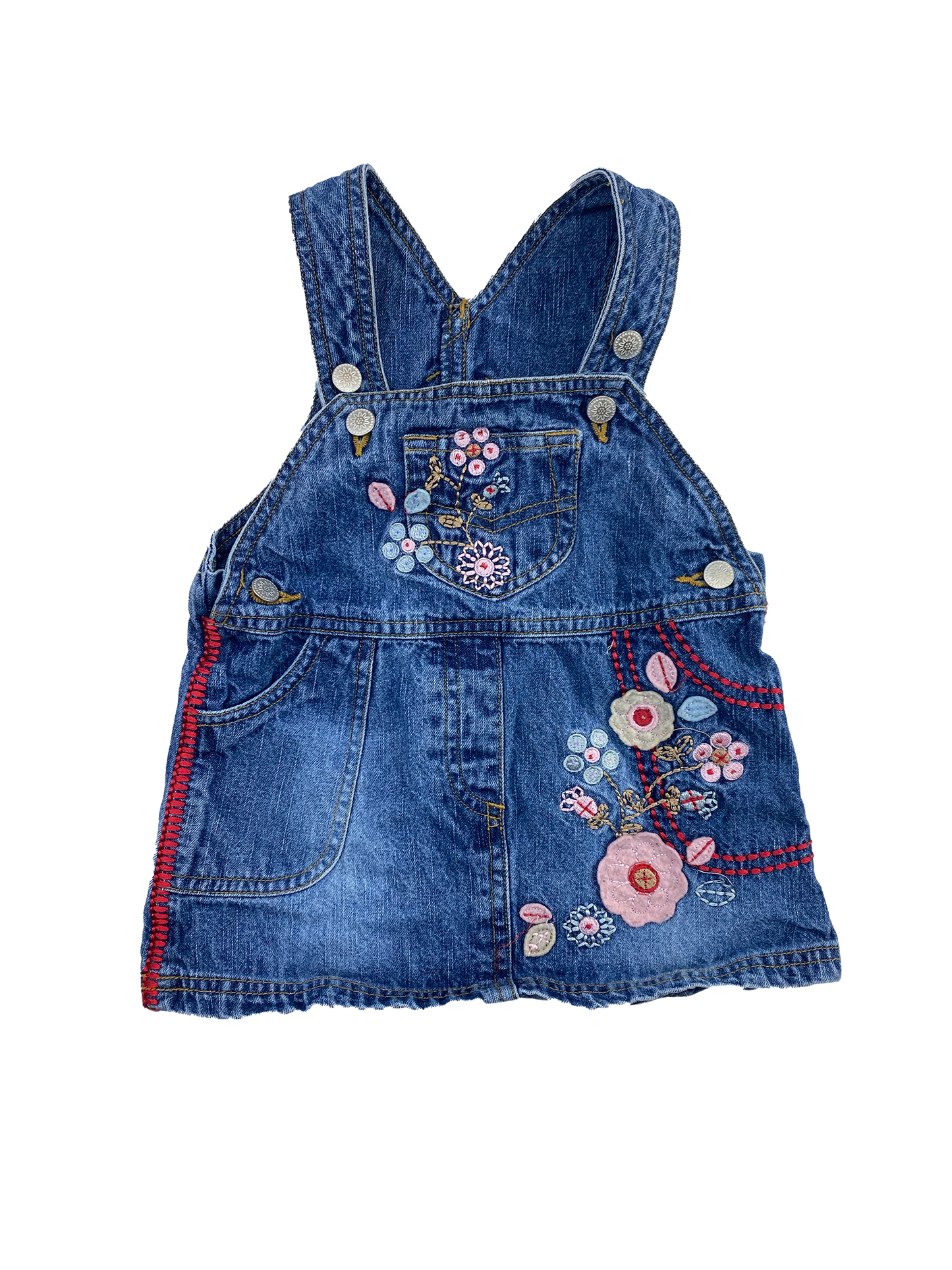 Dark Wash Overalls with Flowers 12M