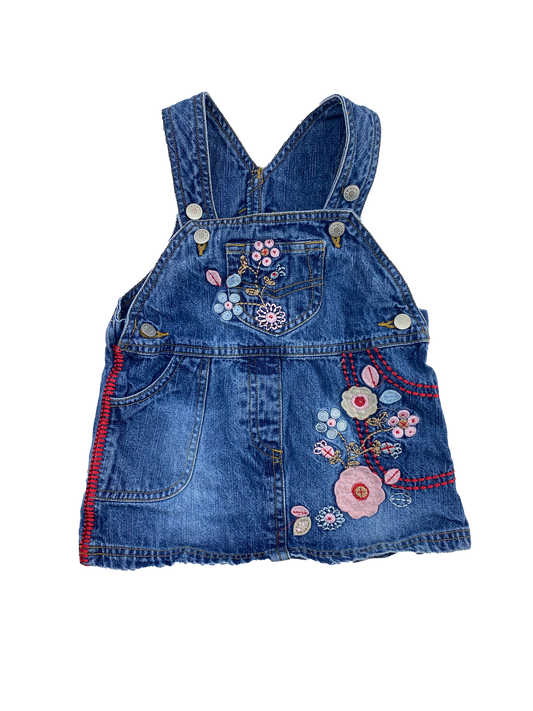 Dark Wash Overalls with Flowers 12M