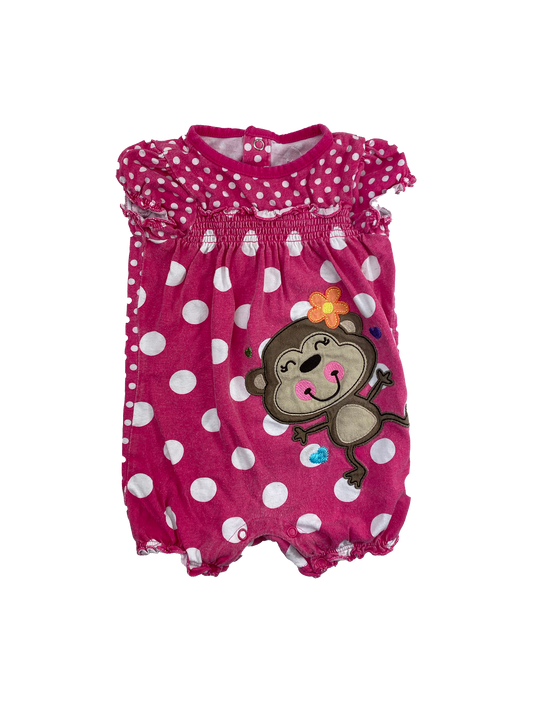 Jumping Beans Pink Romper with Monkey 9M