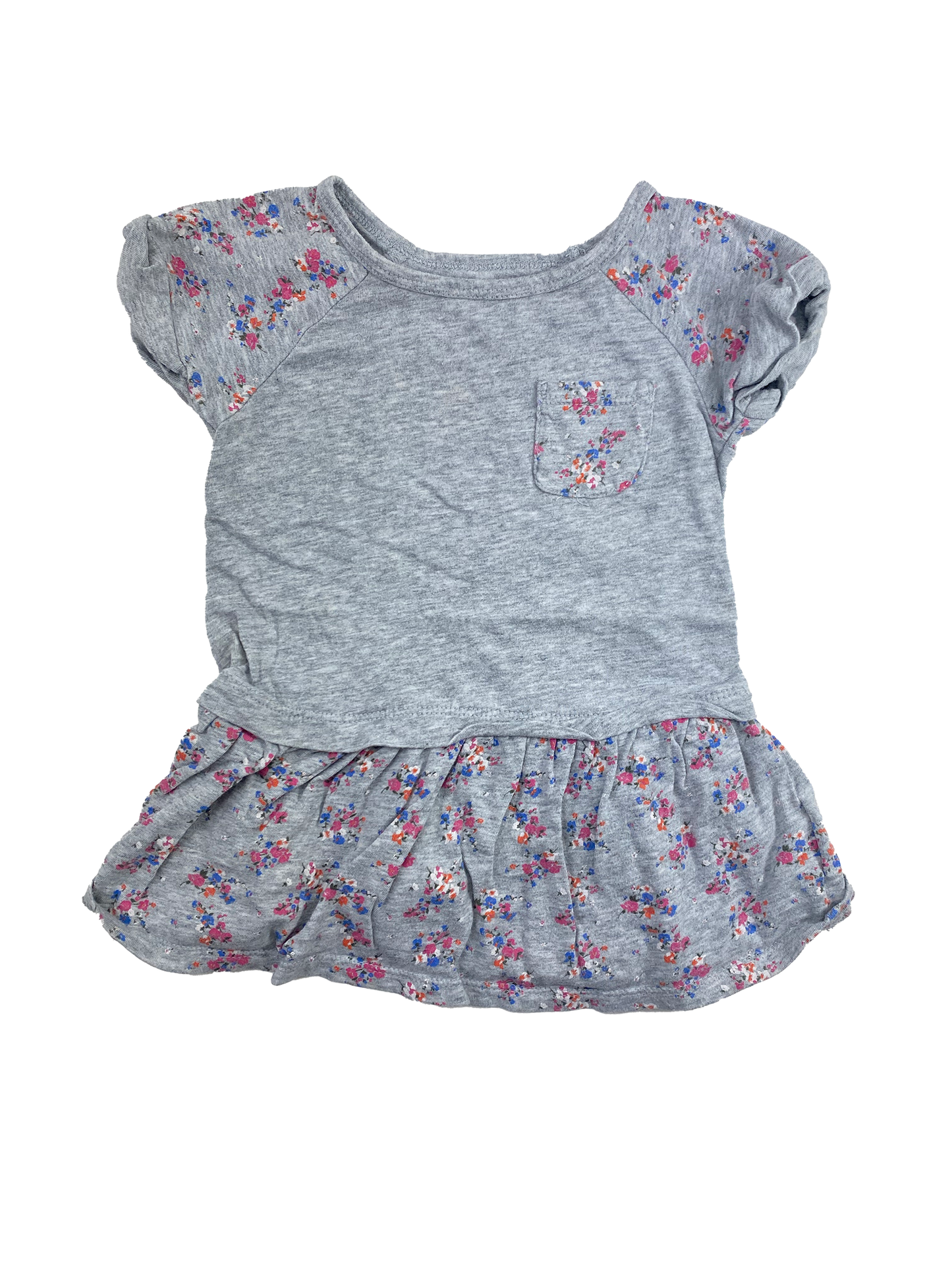 Old Navy Grey Pocket T-Shirt with Flowers 12-18M