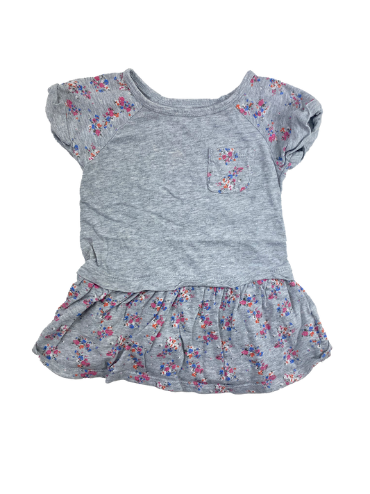 Old Navy Grey Pocket T-Shirt with Flowers 12-18M