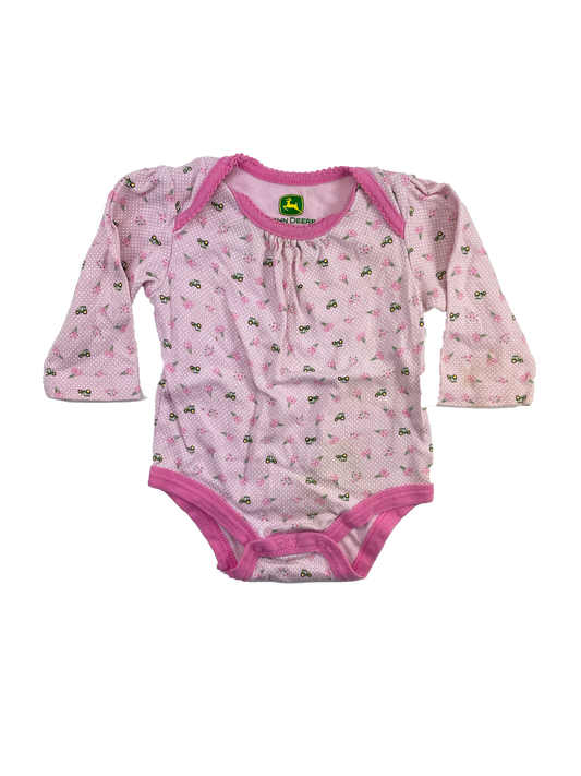 ❗️Stain: John Deere Pink Long Sleeve Onesie with Tractors 9M