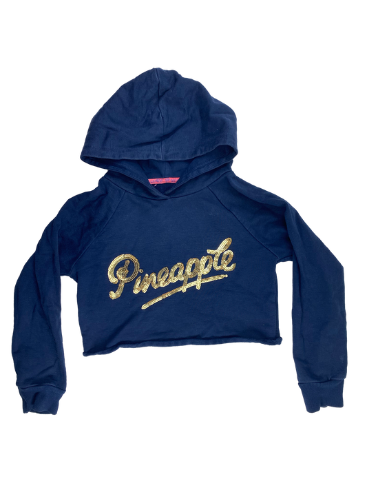 Navy Crop Hoodie with Sequins "Pineapple" 8-9