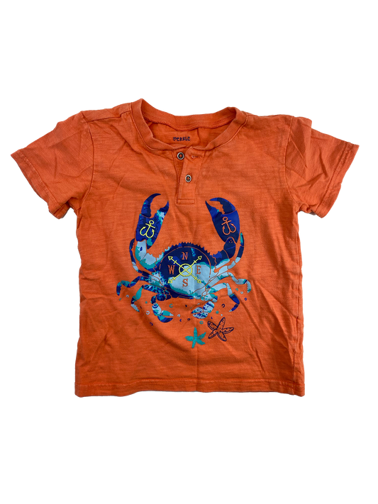 Pekkle Orange Henley T-Shirt with Crab 3T