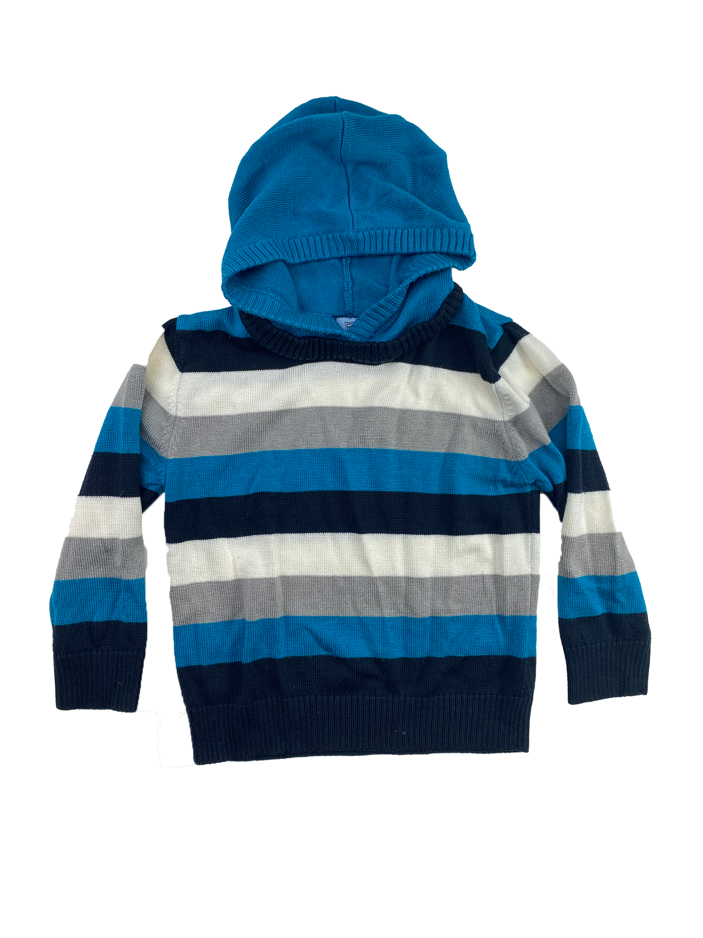 F&F Blue Striped Knit Pull-Over Hoodie 2-3T