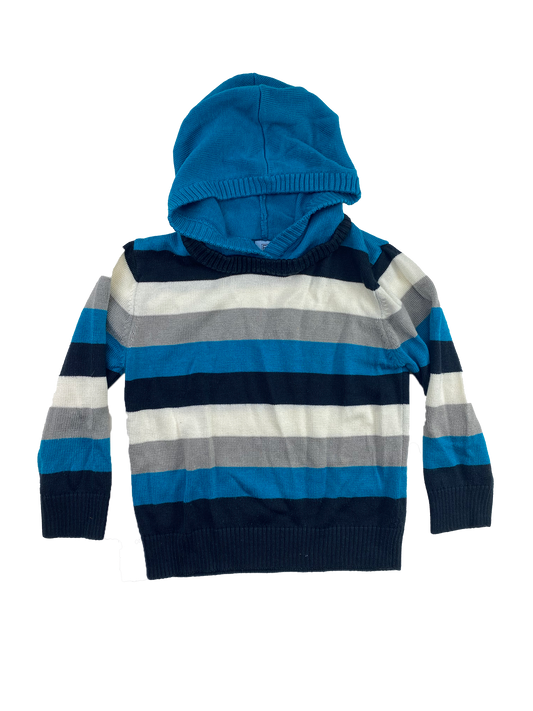 F&F Blue Striped Knit Pull-Over Hoodie 2-3T