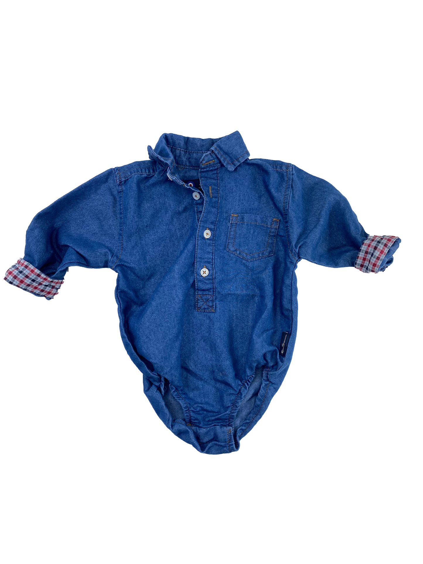 Ben Sherman Denim Long Sleeve Button-Up Onesie 6-9M