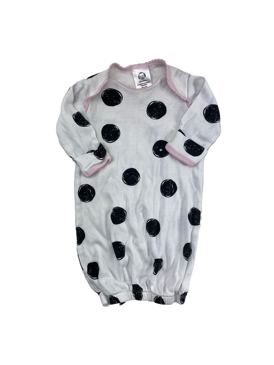 Gerber White Sleep Gown with Black Dots Premie