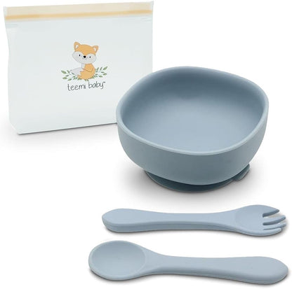 teemi baby Silicone Bowl, Fork & Spoon Set