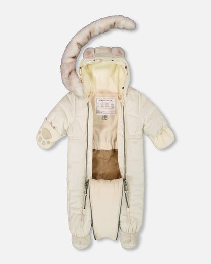 One-Piece Baby Layette Snowsuit Designed For Car Seat White Asparagus