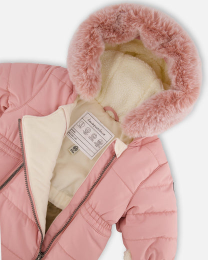 One-Piece Baby Layette Snowsuit Designed For Car Seat Dusty Pink