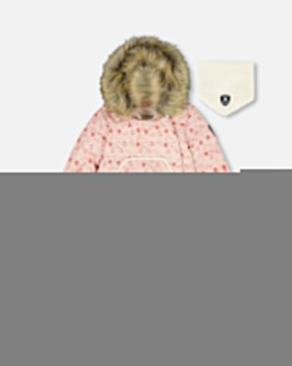 One-Piece Baby Snug Snowsuit Designed For Car Seat Pink Mini Flowers