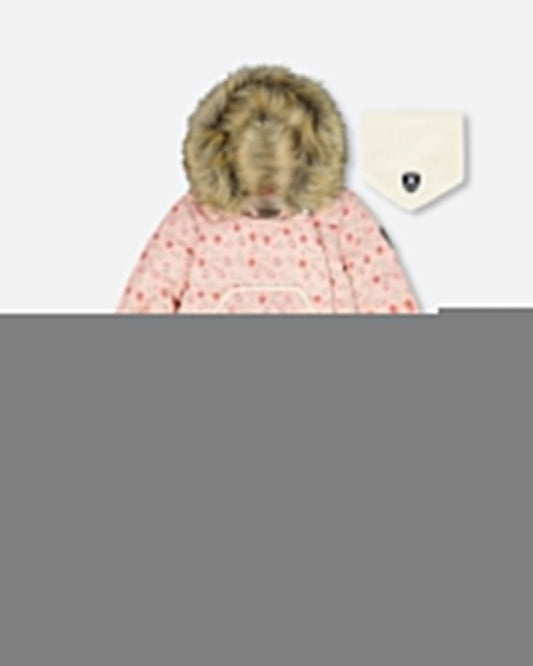 One-Piece Baby Snug Snowsuit Designed For Car Seat Pink Mini Flowers