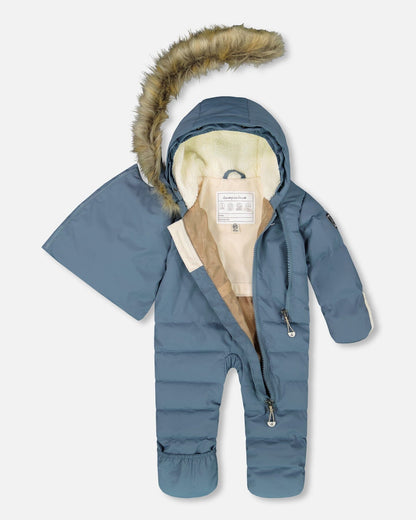 One-Piece Baby Snug Snowsuit Designed For Car Seat Dark Gray Blue