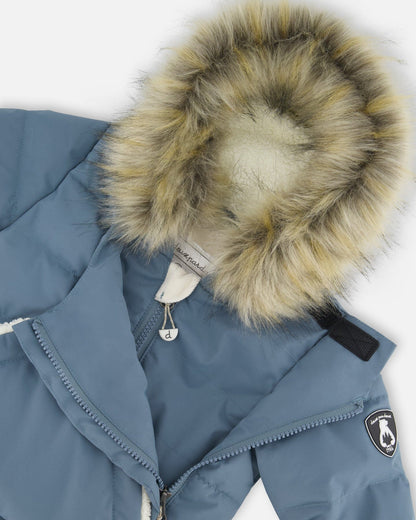 One-Piece Baby Snug Snowsuit Designed For Car Seat Dark Gray Blue